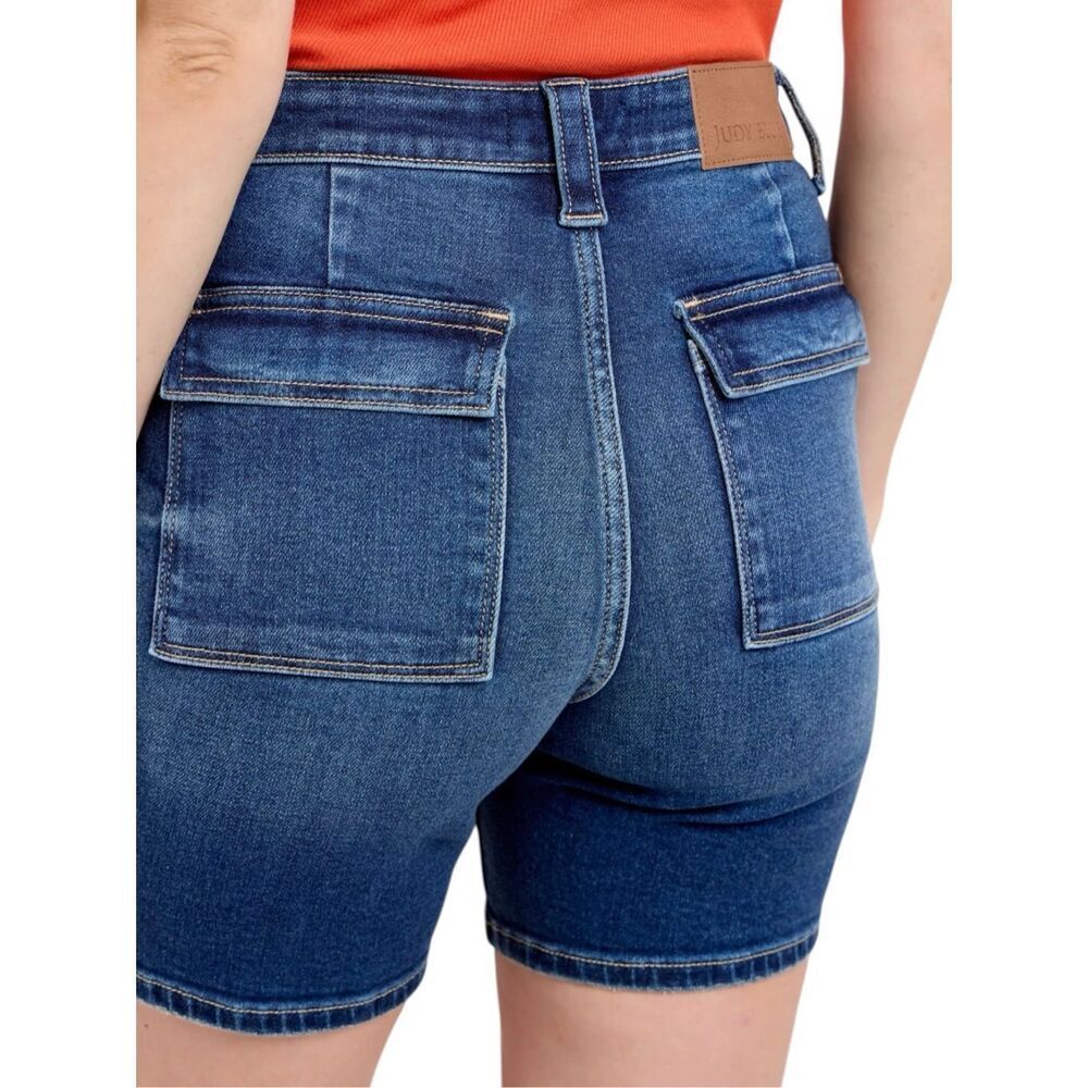 Judy Blue Bermuda Shorts High Rise Flap Pocket Stretch Denim Dark Wash NWT - Picture 2 of 13